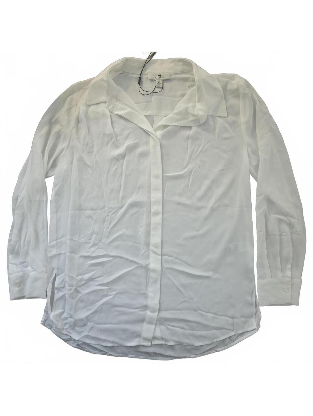 Halston White Long Sleeve Button Front Blouse Size Small